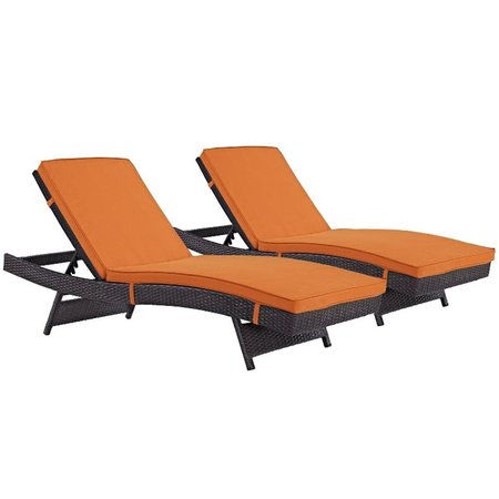 MODWAY Convene Outdoor Patio Chaise, Espresso and Orange - Set of 2 EEI-2428-EXP-ORA-SET